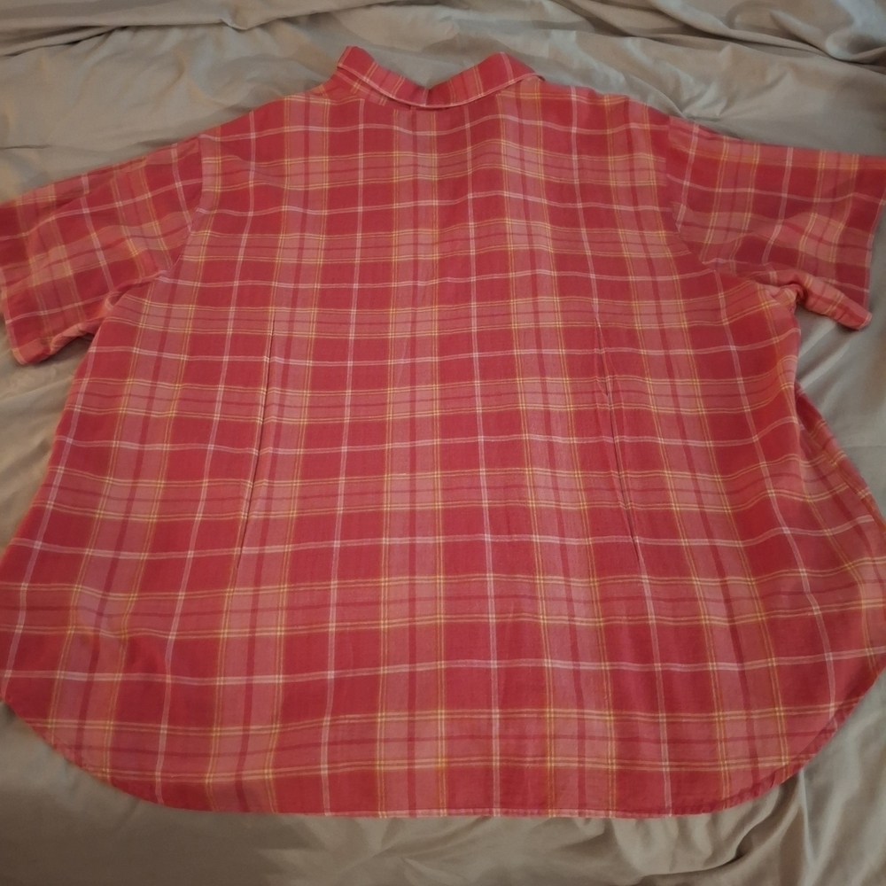 Venezia Jeans Men's Red and Orange Plaid Button Down Shirt - Picture 5 of 5
